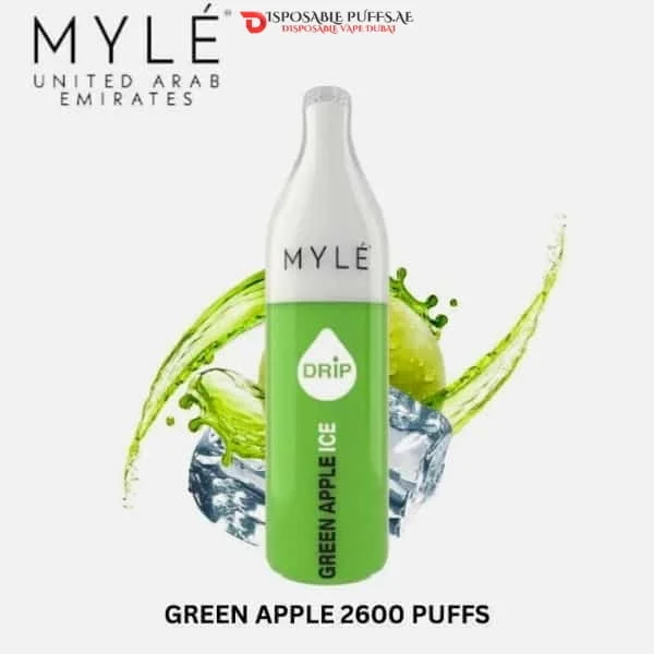 MYLE DRIP 2600 PUFFS DISPOSABLE VAPE IN DUBAI UAE GREEN APPLE