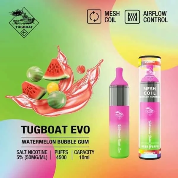 TUGBOAT EVO 4500 PUFFS BUY DISPOSABLE VAPE DUBAI WATERMELON BUBBLE GUM